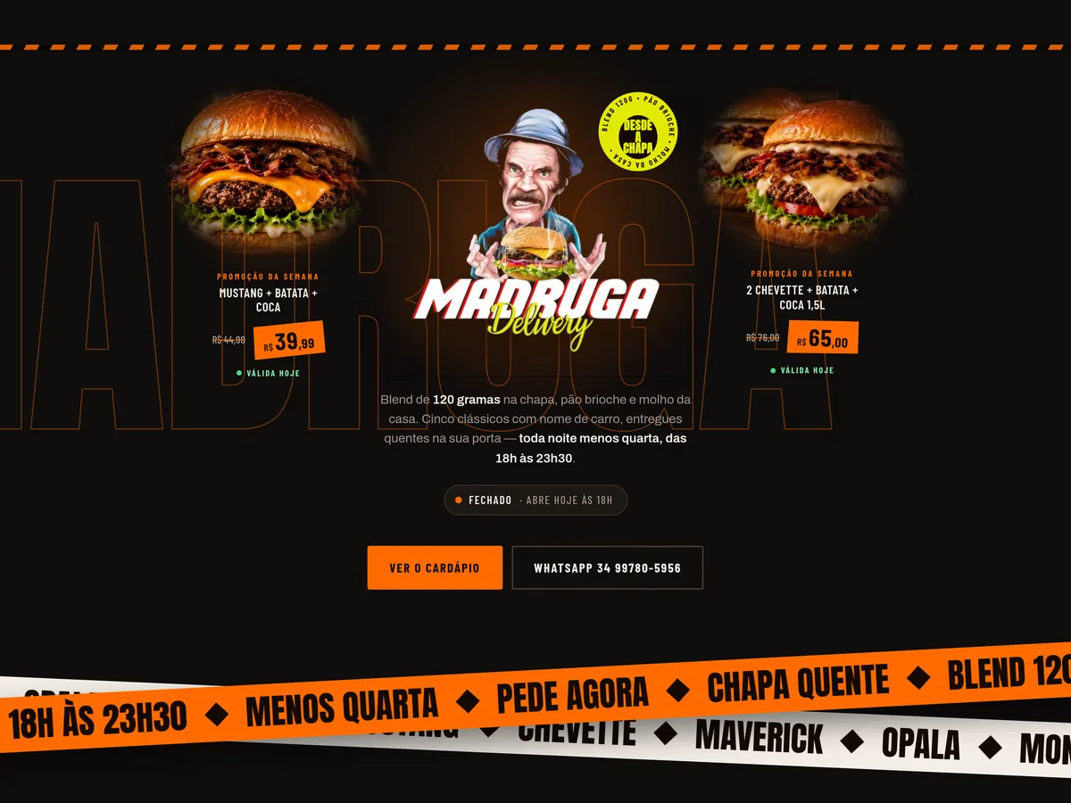 Cardápio da hamburgueria Madruga Delivery